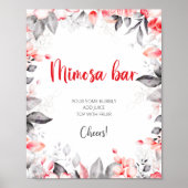 Rood en Grijs Waterverf Bloemen Mimosa Bar Teken Poster (Voorkant)