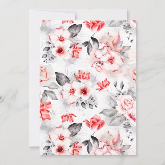 Rood en Grijs Waterverf Bloemen Vrijgezellenfeest Kaart (Achterkant)