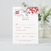 Rood en grijs Zen Bamboo laat Chinees huwelijk RSV Kaart (Staand voorkant)