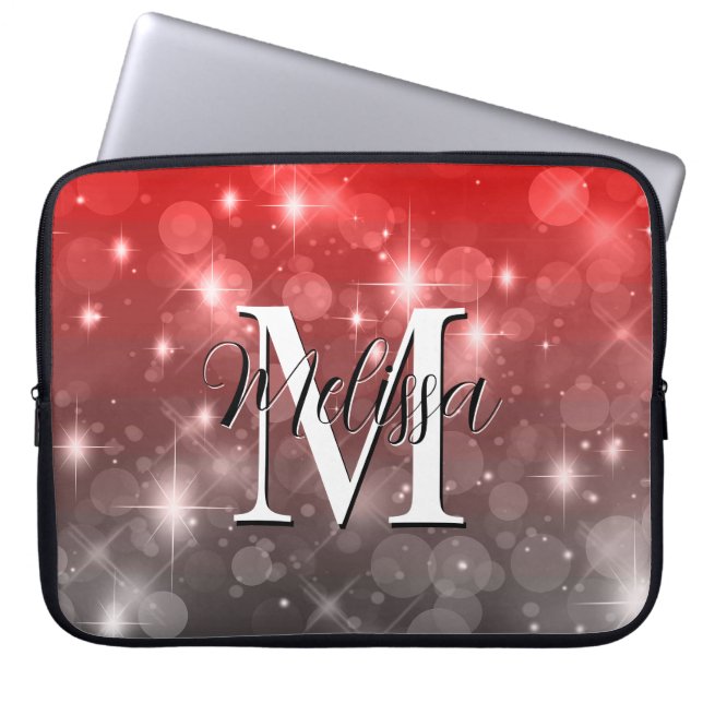 Rood- en grijze bokeh Modern monogram Laptop Sleeve (Voorkant)