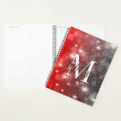 Rood- en grijze bokeh Modern monogram sparkle Plan Planner (Display)