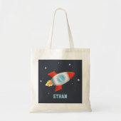 Rood- en grijze Rocket blaast weg in ruimte Tote Bag (Voorkant)