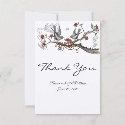 Rood- en grijze  vogelbruiloft kaart (Voorkant)