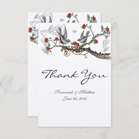 Rood- en grijze  vogelbruiloft kaart (Voorkant / Achterkant)