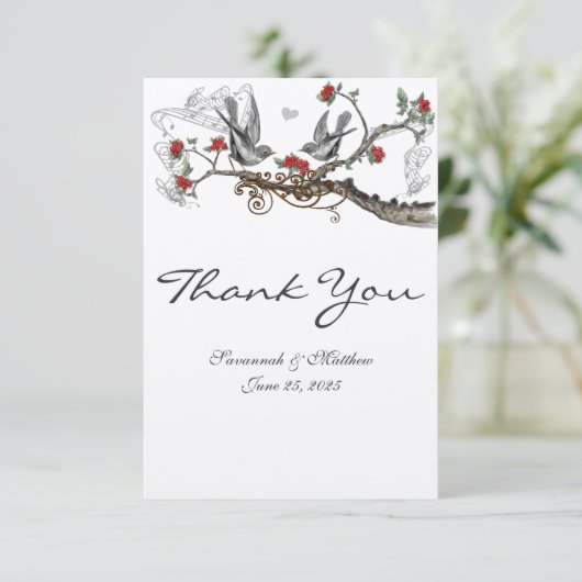 Rood- en grijze vogelbruiloft kaart (Staand voorkant)