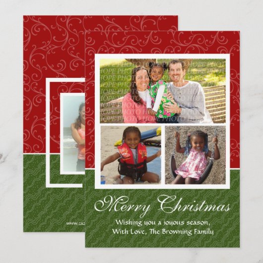 Rood en groen 2-zijdig fotokerstkaart feestdagenkaart (Voorkant / Achterkant)