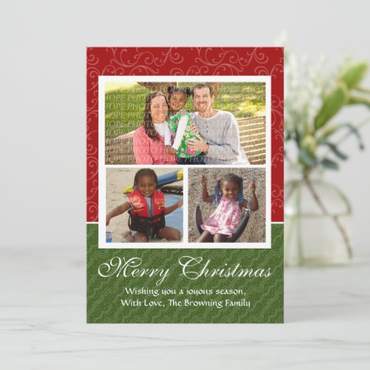 Rood en groen 2-zijdig fotokerstkaart feestdagenkaart (Staand voorkant)