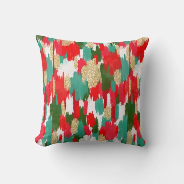 Rood en groen abstract kussen (Voorkant)
