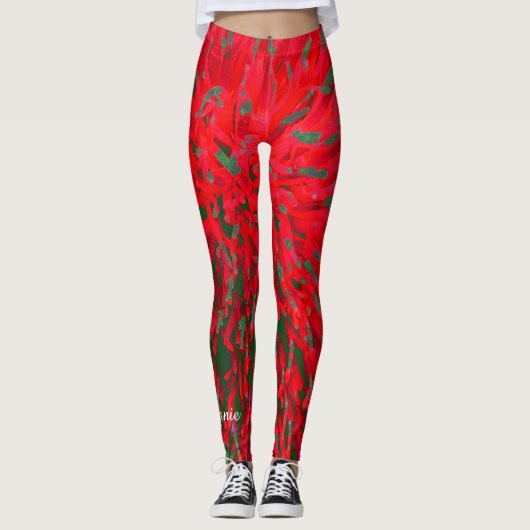 Rood en groen Abstract met persoonlijke naam Leggings (Voorkant)