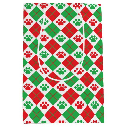 Rood en groen afdrukken van Argyle Paw Medium Cadeauzakje (Voorkant)