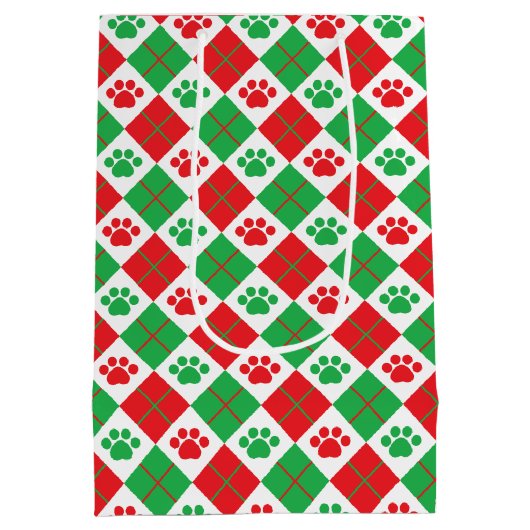 Rood en groen afdrukken van Argyle Paw Medium Cadeauzakje (Achterkant)