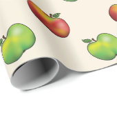 Rood en groen appel past in patroon cadeaupapier (Rol Hoek)