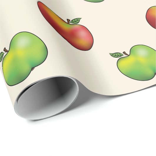 Rood en groen appel past in patroon cadeaupapier (Rol Hoek)