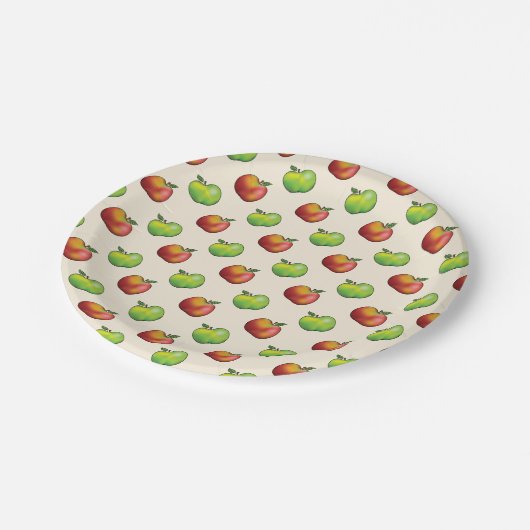 Rood en groen appel past in patroon papieren bordje (Gekanteld)