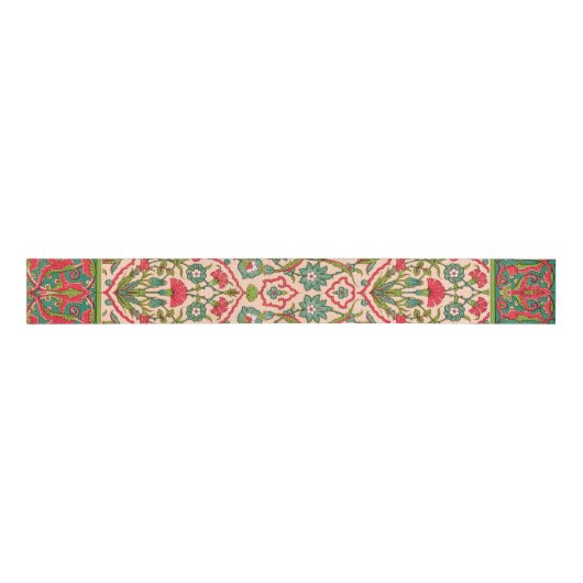  rood en groen Arabisch bloemenpatroon Grosgrain Lint (Voorkant)
