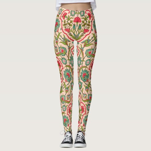 rood en groen Arabisch bloemenpatroon Leggings (Voorkant)