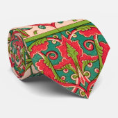  rood en groen Arabisch bloemenpatroon Stropdas (Opgerold)