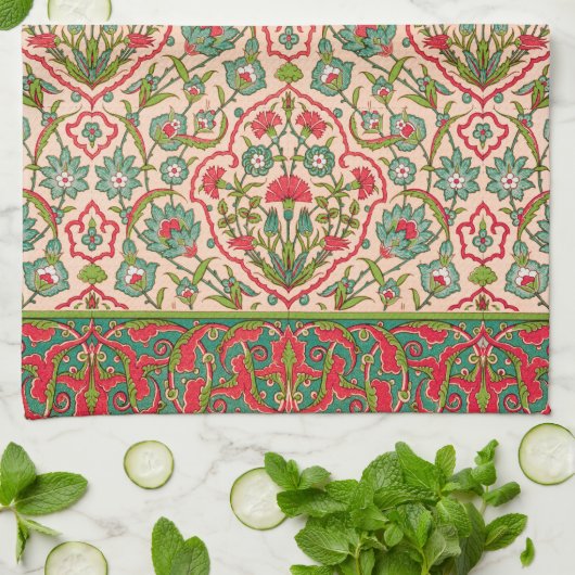  rood en groen Arabisch bloemenpatroon Theedoek (Gevouwen)