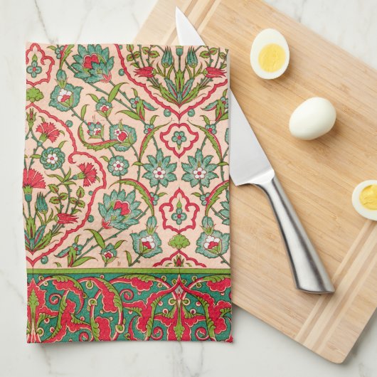  rood en groen Arabisch bloemenpatroon Theedoek (Quarter Fold)