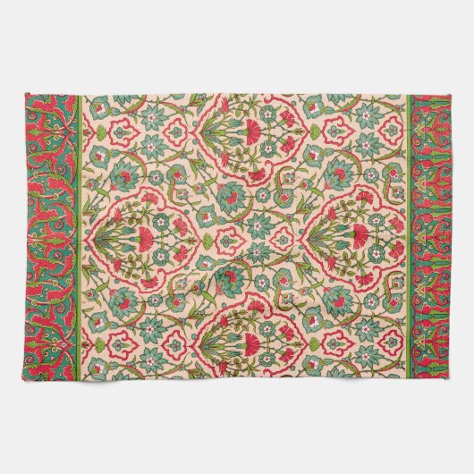  rood en groen Arabisch bloemenpatroon Theedoek (Horizontaal)