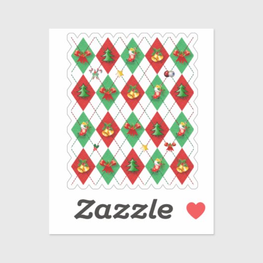 Rood en Groen Argyle Patroon Kerstmis Sticker (Vel)