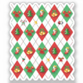 Rood en Groen Argyle Patroon Kerstmis Sticker (Voorkant)