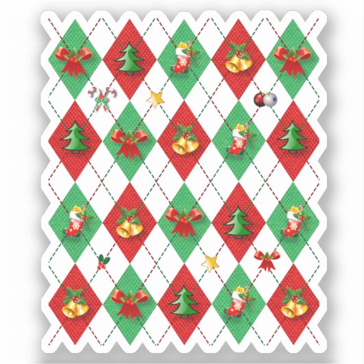 Rood en Groen Argyle Patroon Kerstmis Sticker (Voorkant)