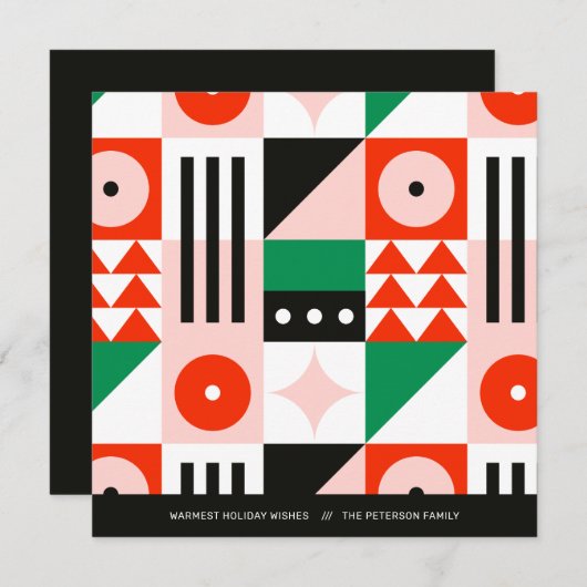 Rood en Groen Bauhaus Patroon Modern Feestdagenkaart (Voorkant / Achterkant)