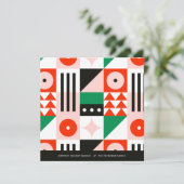 Rood en Groen Bauhaus Patroon Modern Feestdagenkaart (Staand voorkant)