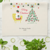 Rood en Groen Beer Boom Modern Vrolijk Kerstfeest Theedoek (Gevouwen)