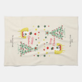 Rood en Groen Beer Boom Modern Vrolijk Kerstfeest Theedoek (Horizontaal)