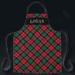 Rood en groen Bekijk gepersonaliseerde feestdag Schort<br><div class="desc">De feestelijke seizoensvakantieapron kenmerkt een klassiek rood,  jager groen,  en zwart horloge Schots tartan vlakpatroon met witte serif monogram tekst die met een naam kan worden gepersonaliseerd. Of je nu kerstdiner kook,  vakantiekoekjes bakken of gerechten doet,  je zult er stijlvol uitzien dit vakantieseizoen!</div>