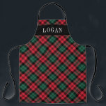 Rood en groen Bekijk gepersonaliseerde feestdag Schort<br><div class="desc">De feestelijke seizoensvakantieapron kenmerkt een klassiek rood,  jager groen,  en zwart horloge Schots tartan vlakpatroon met witte serif monogram tekst die met een naam kan worden gepersonaliseerd. Of je nu kerstdiner kook,  vakantiekoekjes bakken of gerechten doet,  je zult er stijlvol uitzien dit vakantieseizoen!</div>