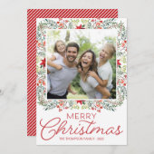 Rood en Groen Bloemen Foto Kerstmis Kaarten (Voorkant / Achterkant)