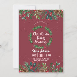 Rood en Groen Bloemen Kerst Baby shower Kaart