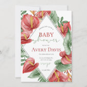 Rood en Groen Bloemen Kerst Baby shower Kaart (Voorkant)