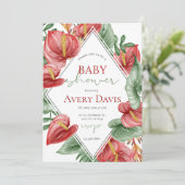 Rood en Groen Bloemen Kerst Baby shower Kaart (Staand voorkant)