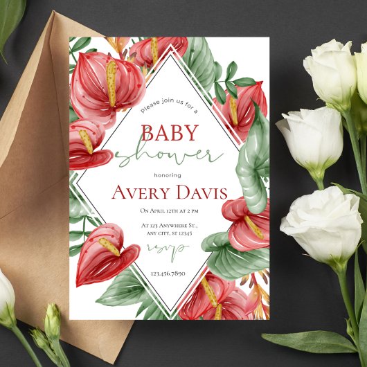 Rood en Groen Bloemen Kerst Baby shower Kaart