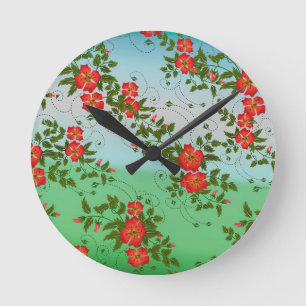 Rood en groen bloempatroon ronde klok