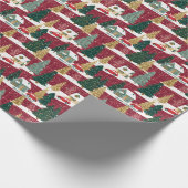Rood en Groen Bos Kerst Dorp Cadeaupapier (Hoek)