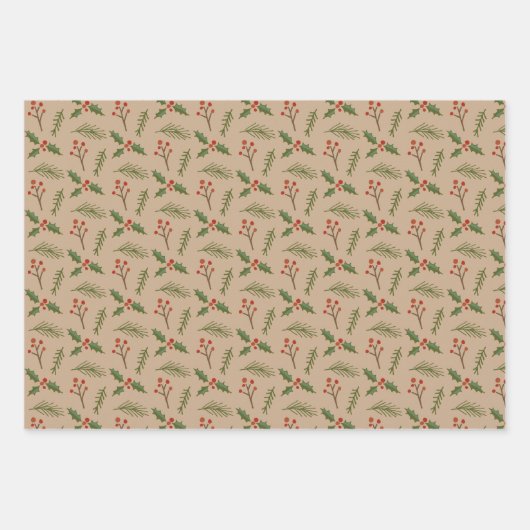 Rood en groen botanische bessen Gift Wrap Inpakpapier Vel (Voorkant)