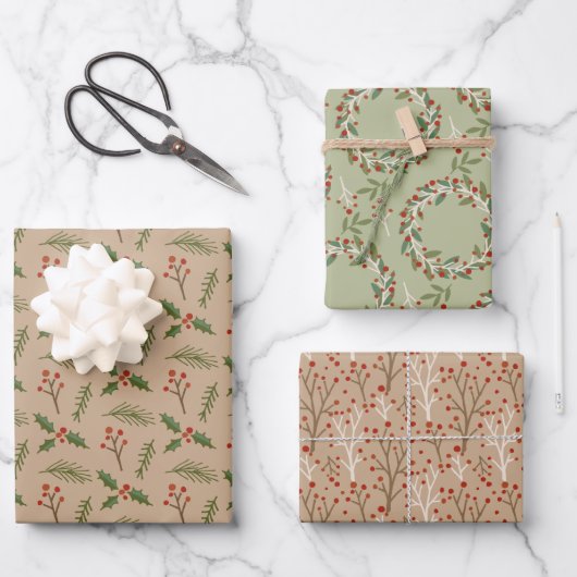 Rood en groen botanische bessen Gift Wrap Inpakpapier Vel (Voorkant)