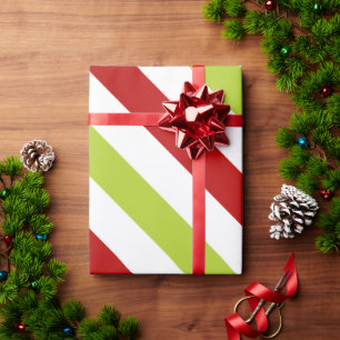 Rood en Groen Breed Diagonaal Streeppatroon Cadeaupapier