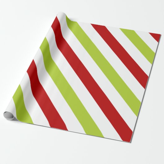 Rood en Groen Breed Diagonaal Streeppatroon Cadeaupapier (Uitgerold)