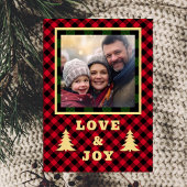 Rood en groen buffelplaid aangepaste foto liefde v feestdagen kaart