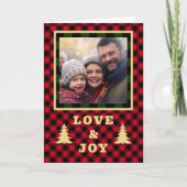 Rood en groen buffelplaid aangepaste foto liefde v feestdagen kaart (Voorkant)