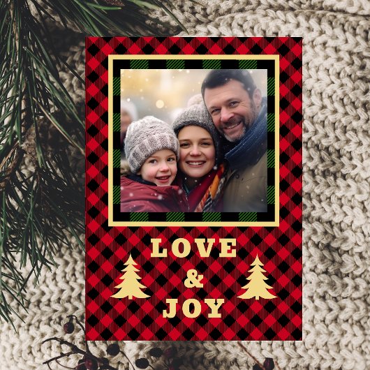 Rood en groen buffelruitpatroon aangepaste foto li feestdagen kaart