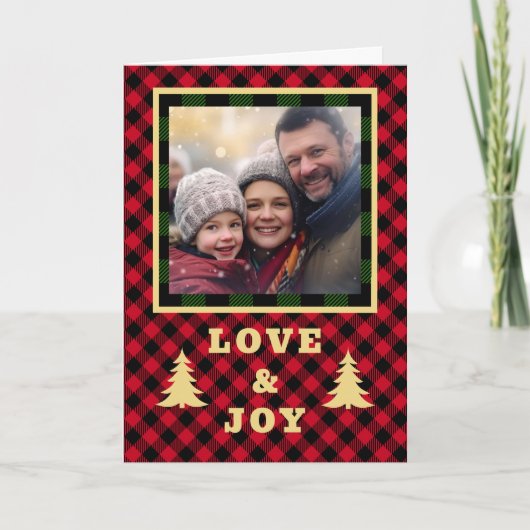 Rood en groen buffelruitpatroon aangepaste foto li feestdagen kaart (Voorkant)