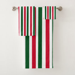 Rood en Groen Candy Cane Christmas Stripes Bad Handdoek
