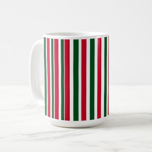 Rood en Groen Candy Cane Christmas Stripes Koffiemok (Voorkant links)
